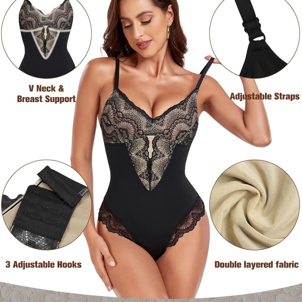 Black & Nude Lace Bodysuit Shapewear